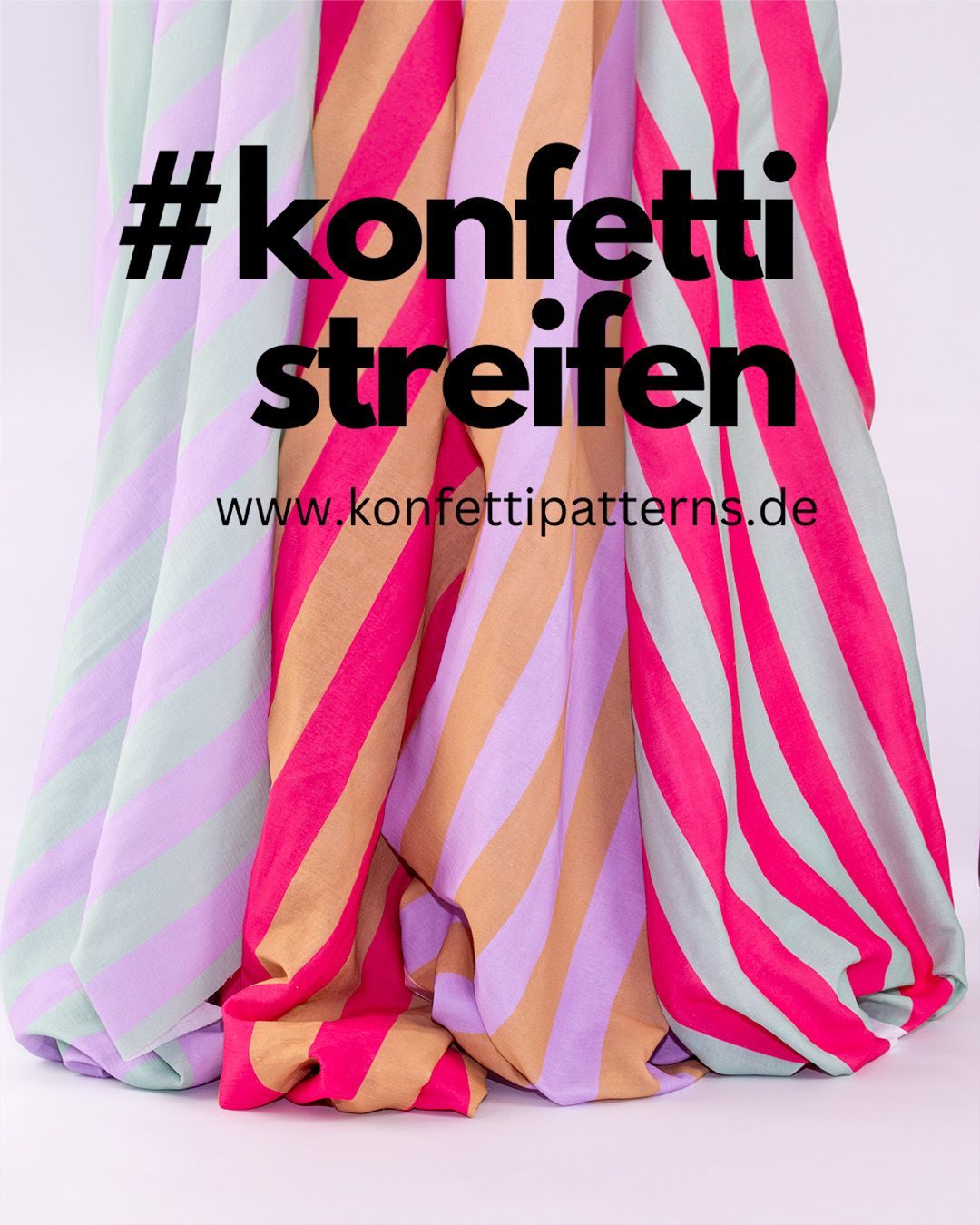 Meine Eigenproduktion #konfettistreifen ist ein verspielter Blickfang in sommerlich Farben  – frisch, frech und federleicht wie eine Sommerbrise! Der weiche Musselin-Stoff aus 100 % Baumwolle bringt ordentlich nur Farbe ins Spiel.
