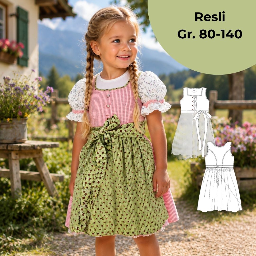Kinderdirndl Resli nähen – mit Wiener Nähten und Paspeln