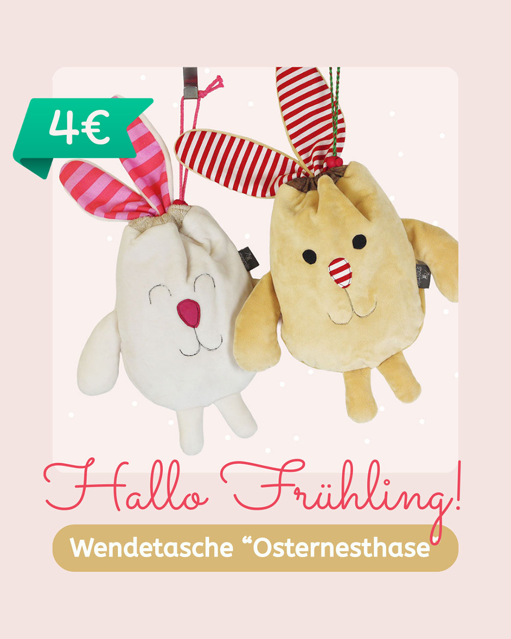 Bei shesmile dreht sich im März alles um die Themen Frühling und Ostern. Sicher dir die Kuscheltier-Wendetasche "Osternesthase" zum Knallerpreis von nur 4 €. Passende Schnittmuster und Bastelideen sind ebenfalls im Angebot.