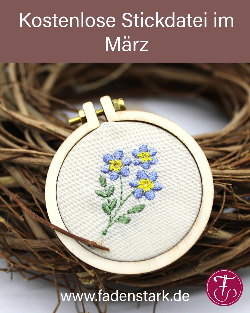 Süße, kostenlose, kleine Stickdatei für eine Blume für deine kreativen Nähprojekte!<br />
Verschenke liebevoll bestickte Geschenke an deine Liebsten wie Stoffservietten, Puppenkleider, Taschen und Beutel.
