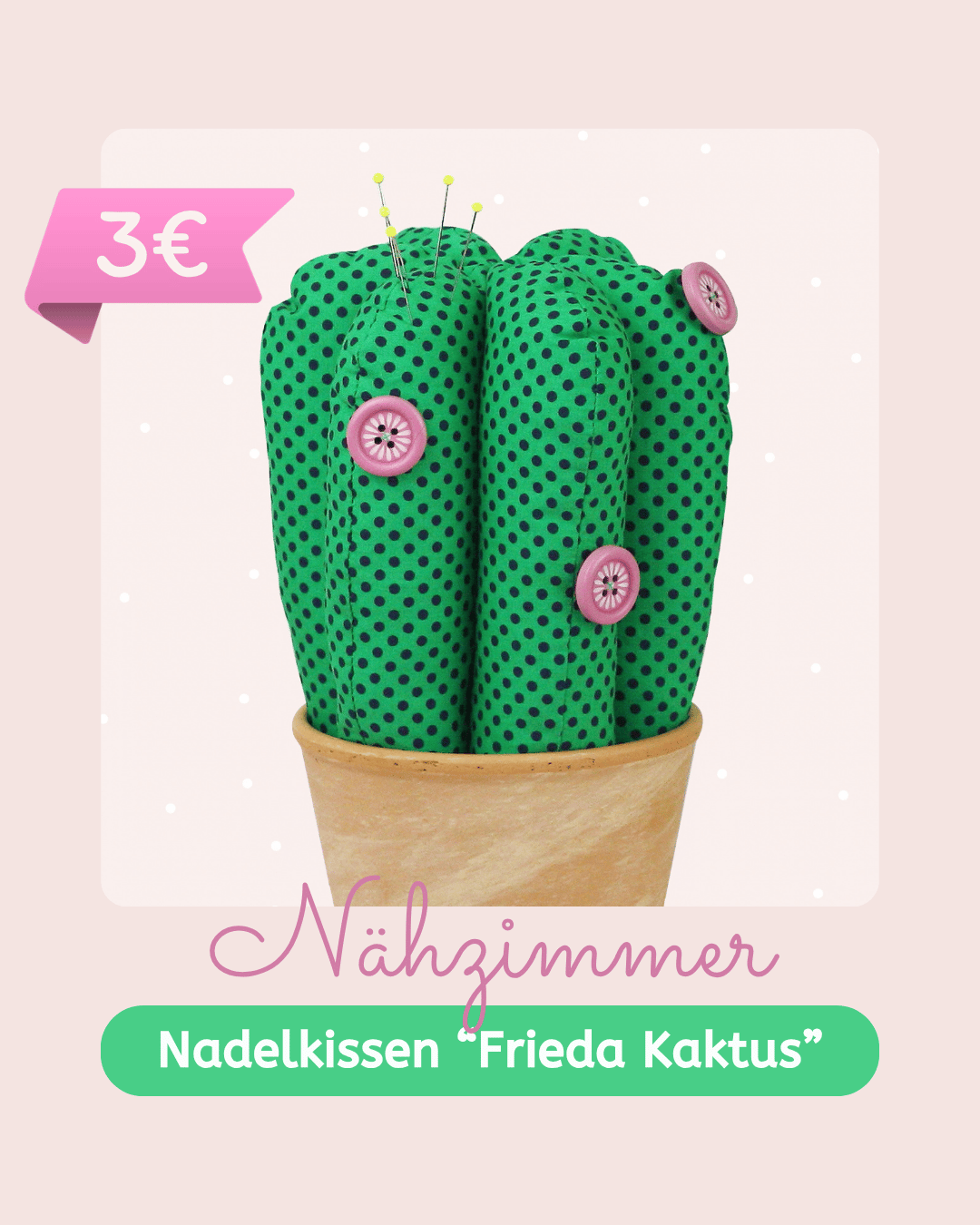 Besser spät als nie ist im shesmile DIY Shop jetzt auch die Monatsaktion online: Sicher dir das Nadelkissen "Frieda Kaktus" zum Knallerpreis von nur 3 €. Passende Schnittmuster und Bastelideen für mehr Ordnung im Nähzimmer sind ebenfalls im Angebot.
