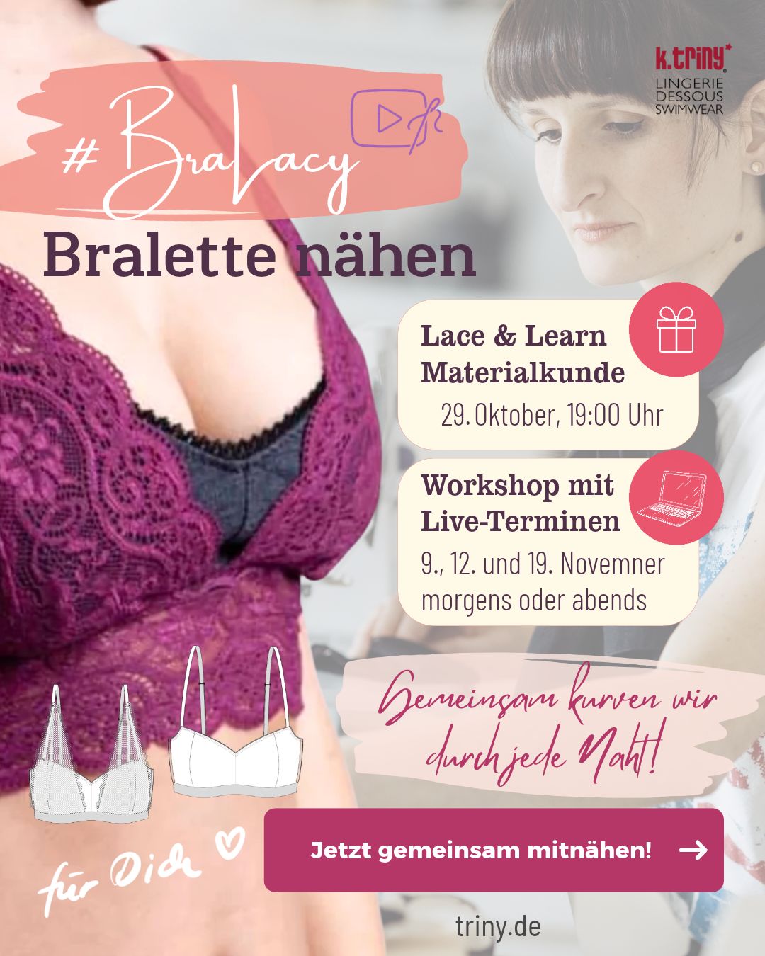 Bralette nähen lernen mit Katriny: Lace & Learn und #BraLacy