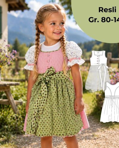 Kinderdirndl Resli nähen – mit Wiener Nähten und Paspeln