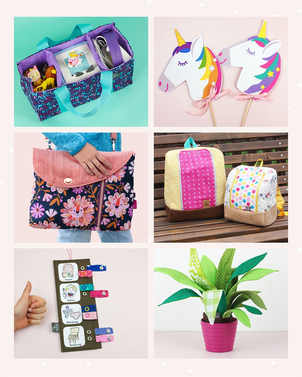 Bei shesmile findest du Schnittmuster für Taschen, hilfreiche Alltagshelfer, Deko, Adventskalender, Spielzeug oder Kostüme. Außerdem eine große Auswahl an originellen Bastelideen und Printables für den Kindergeburtstag oder die Mottoparty.<br>
<br>
Ausgewählte Digistamp-Dateien, Plotterdateien und Stickdateien ergänzen das kreative Sortiment.<br>
<br>
Lass dich von meinen Ideen begeistern und inspirieren: Nur in meinem shesmile-Shop findest du mein komplettes Sortiment und exklusive Kombi-Sparpakete.<br>
<br>
Die Highlights aus meinem Sortiment sind sicherlich die Taschen-Serien: KlapPack, KlappAuf, Smartkram und ZipKram.