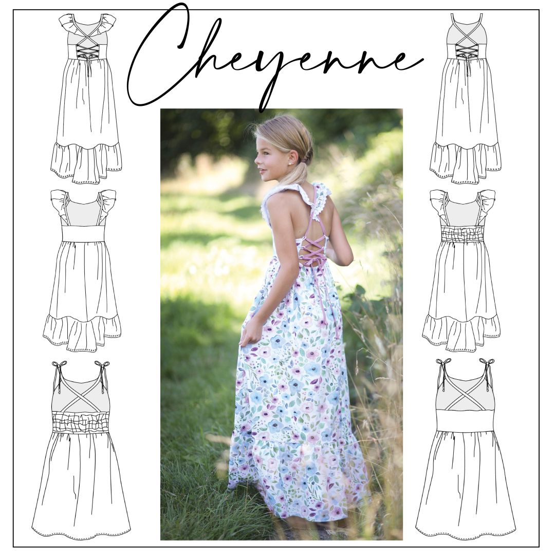 Die Cheyenne ist ein variantenreiches Sommerkleid, welches mit offenem Rücken zumSchnüren oder mit geschlossenem Rücken genäht werden kann und für dehnbare undnicht-dehnbare Stoffe ausgelegt ist.