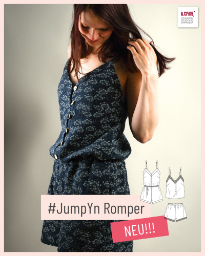 Fühl dich rein in das sommerliche Nähvergnügen mit dem #JumpYn Romper eBook für leichte Webware in Größe 32–58. Sportlich am Tag, romantisch mit Spitze in der Nacht. Bis zum 07.05.25 mit 35 % Rabatt für deinen Sommer!