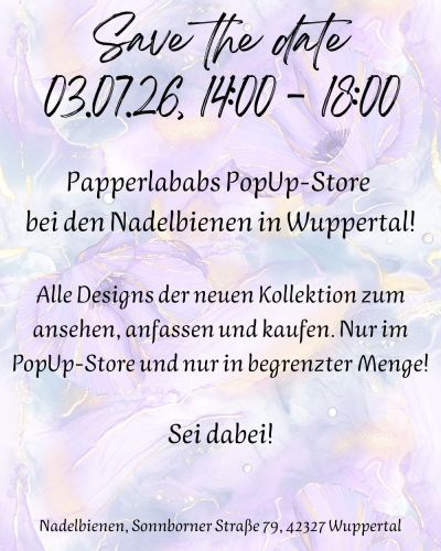 Save the date!<br />
Am 03.07.26 von 14:00 bis 18:00 ist Papperlababs mit einem PopUp-Store bei den Nadelbienen in Wuppertal.<br />
Alle Designs der neuen Kollektion zum ansehen, anfassen und kaufen. Nur im PopUp-Store und nur in begrenzter Menge!<br />
Sei dabei!