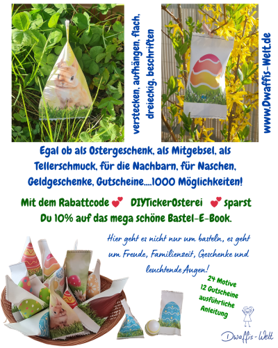 Diese Ostereier machen mehrfach Spaß.<br />
Beim Basteln und Befüllen, beim Suchen und Finden, beim Aufreissen und beim Verschenken.<br />
Außerdem sind sie superschnell gebastelt, verschiedenen Formen und aufhängen möglich<br />
Hol DIr die Vorlage am besten direkt!