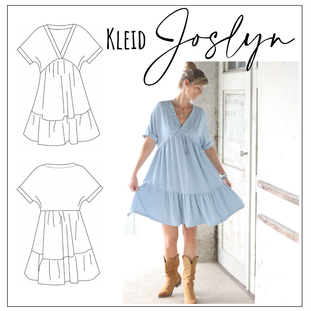 Joslyn ist ein Schnittmuster für ein luftig, leichtes Sommerkleid, welches in zwei Längen(knie- und wadenlang) genäht werden kann. Du hast die Wahl zwischen einem tieferenund einem höheren Ausschnitt.