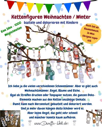 Warum diese Kettenfiguren unglaublich toll sind:-es macht Spaß -superschnell gemacht-Freiraum für Kreativität.-auch für kleine Kinder geeignet-das Ebook kannst Du von Advent bis Winterende nutzenund mehr 10% Rabattcode: DIYTickerAdvent