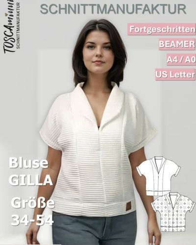 Bluse Gilla mit Schalkragen aus Webware z.B. Waffelpique oder Leinen:Details zum Schnitt:- Bluse mit kurzen Ärmeln zum Umkrempeln- Umschlagkragen- Oversize- aus Webware genäht