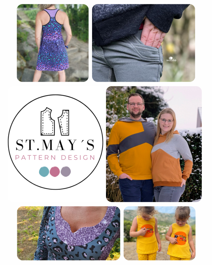 St.May’s ist mehr als ein Schnittmusterlabel, es ist ein Herzensprojekt. Hinter dem Namen stehen wir: Steffen & Stefanie May – ein kreatives Duo mit einem gemeinsamen Anspruch an Qualität, Stil und Tragbarkeit.<br />
<br />
Was als Leidenschaft für Stoffe und Design begann, ist heute eine Marke mit klarer Handschrift: moderne, alltagstaugliche und zugleich besondere Schnittmuster für die ganze Familie.<br />
<br />
Unsere Philosophie: Wir glauben daran, dass Kleidung mehr ist als nur Stoff. Sie soll bequem sein, Selbstbewusstsein schenken, Figur und Persönlichkeit unterstreichen – und vor allem im echten Leben funktionieren. Deshalb entwickeln wir Schnitte, die:<br />
<br />
* durchdacht konstruiert sind<br />
* eine zuverlässige Passform haben<br />
* mehrere Varianten bieten<br />
* stilvoll, aber nicht überladen wirken<br />
* für Alltag, Freizeit und besondere Momente geeignet sind<br />
<br />
Von Damen, über Herren bis hin zu Kindern – unsere Designs verbinden Generationen. Partnerlooks und Familienoutfits liegen uns besonders am Herzen.<br />
<br />
Qualität mit Struktur: Als erfahrene Lehrkraft bringt Stefanie eine klare Struktur und didaktische Stärke in jedes E-Book ein. Unsere Anleitungen sind verständlich aufgebaut, professionell bebildert und führen Schritt für Schritt sicher zum Ziel – egal ob ambitionierte Anfängerin oder erfahrene Näherin.<br />
<br />
Jedes Schnittmuster enthält:<br />
<br />
* A4-, A0- und Beamer-Dateien<br />
* technische Zeichnungen<br />
* durchdachte Gradierung<br />
* saubere Layouts<br />
* praxisnahe Tipps<br />
<br />
St.May’s lebt von seiner Community. Unsere Kundinnen sind kreative Frauen zwischen 20 und 45 Jahren – oft Mütter, die mit Liebe nähen. Sie schätzen Qualität, Familienzusammenhalt und individuelle Kleidung mit Persönlichkeit. Mit Probenähteams, gemeinsamen Launches und viel Austausch entsteht aus jedem neuen Schnitt mehr als nur ein Produkt: ein gemeinsames Projekt.<br />
<br />
St.May’s steht für moderne Schnitte mit Herz, Struktur und Stil. Für Kleidung, die getragen wird. Für Designs, die bleiben.