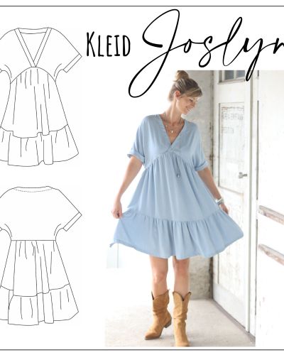 Joslyn ist ein Schnittmuster für ein luftig, leichtes Sommerkleid, welches in zwei Längen(knie- und wadenlang) genäht werden kann. Du hast die Wahl zwischen einem tieferenund einem höheren Ausschnitt.