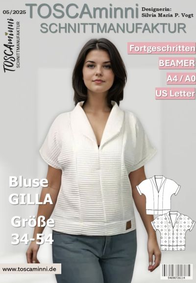 Bluse Gilla mit Schalkragen aus Webware z.B. Waffelpique oder Leinen:Details zum Schnitt:- Bluse mit kurzen Ärmeln zum Umkrempeln- Umschlagkragen- Oversize- aus Webware genäht