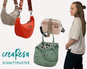 Im creaResa-Shop findest du moderne und durchdachte Schnittmuster für Taschen, Damenkleidung, Accessoires und Kuscheltiere. Jedes Design wird mit Liebe zum Detail erstellt und bietet dir viel Raum für kreative Materialkombinationen.<br />
Ob du eine praktische Tasche, ein Basic-Kleidungsstück oder ein süßes Kuscheltier nähen möchtest – hier wirst du fündig! Unsere Bestseller, wie die Moon Bag Luna, die Cambag Tessa und die Tasche Resa Basic, begeistern mit funktionalen Details und individuellen Gestaltungsmöglichkeiten.<br />
Dank klar strukturierter Anleitungen sind unsere Schnittmuster sowohl für Anfänger als auch für Fortgeschrittene geeignet. Viele Beispiele zu Genähtem findest du auf Instagram #moonbagluna #cambagtessa #crearesa @crearesa.<br />
Tauche ein in die Welt von creaResa und nähe einzigartige Unikate ganz nach deinem Stil!