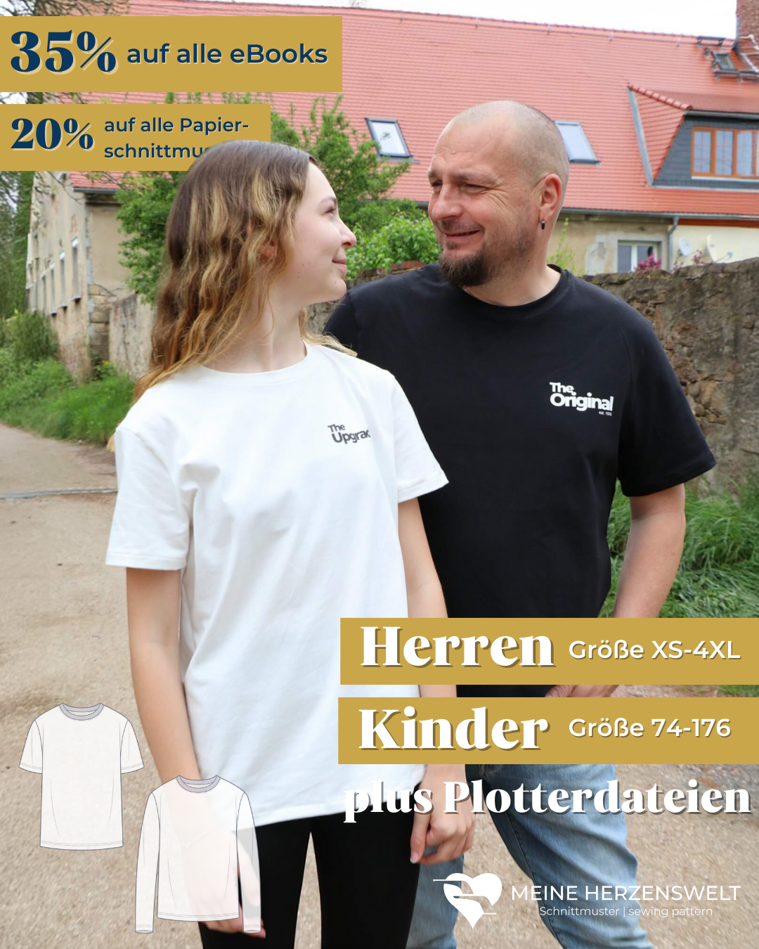 Neu bei Meine Herzenswelt: T-Shirts für Herren & Kinder – perfekt zum Vatertag! Dazu gibt’s zwei exklusive Plotterdateien gratis. Bis 11. Mai: 35 % auf E-Books & 20 % auf Papierschnittmuster. Jetzt entdecken!