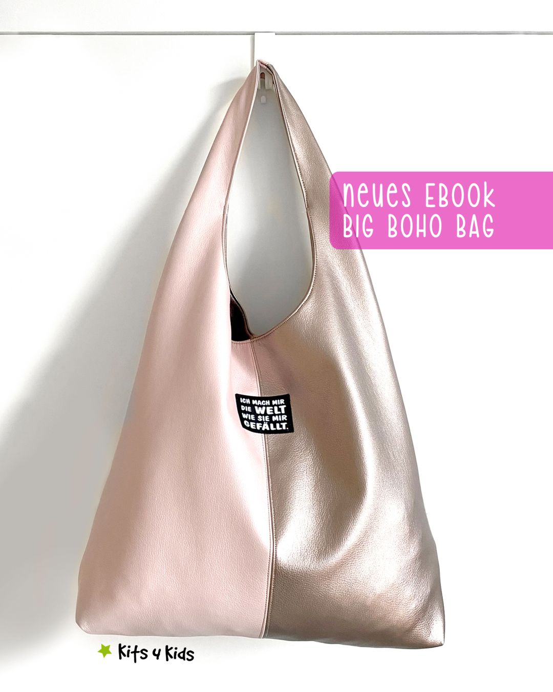 Bis 26.10. zum Einführungspreis!Mit der Big Boho Bag nähst du eine stilvolle und geräumige Umhängetasche mit Magnetverschluss.Die Tasche wird einlagig aus Kunstleder genäht und verfügt über eine Innentasche mit Reißverschluss.Größe: 40 x 15 x 60