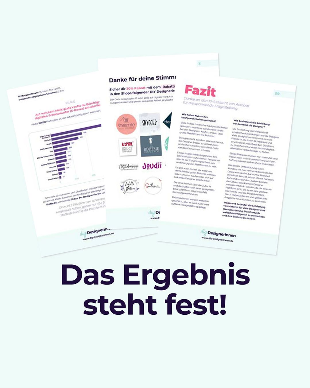 Melde dich bis 13. April 2025 zum "Newsletter für Kreative" der DIY Designerinnen Datenbank an und erhalte nicht nur den Link zum Ergebnis-PDF der Plattform-Umfrage, sondern auch einen exklusiven Rabattcode für insgesamt 15 Designerinnen-Shops.